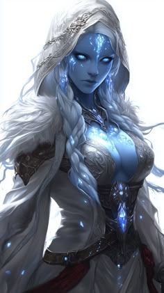 an image of a woman with white hair and blue skin
