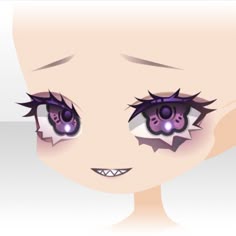 an animated image of a woman's face with purple eyes and spikes on her head