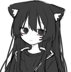 Chibi Emo Girl, Messy Black Hair Anime, Neko Girl Chibi, Drawing Cat Girl, Catgirl Black Hair, Black Fox Girl, Black Neko, Goth Cat Girl, Avt Chibi