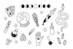 an image of different items that are drawn in black and white on a white background