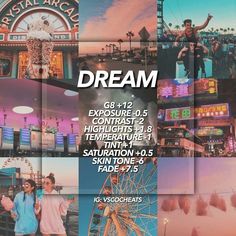 a collage of photos with the words dreamland and an image of two people standing in front of a ferris wheel