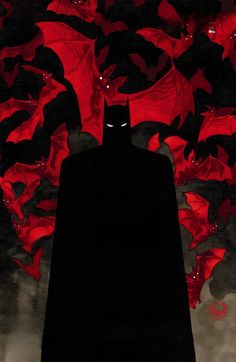a batman standing in front of red bats