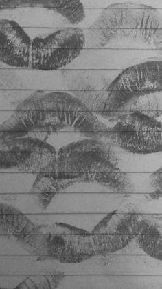 pencil drawing of lips on lined paper