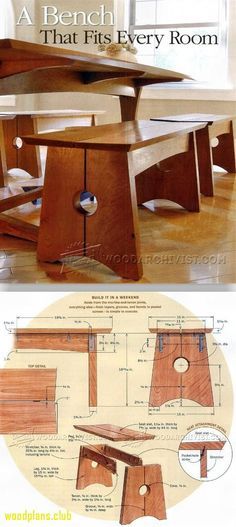 an image of a wooden table with plans for the top and bottom, as well as instructions
