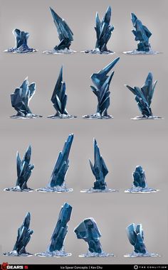 some ice crystals are floating in the water and on top of each other, with different angles