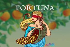 a woman in blue dress holding a basket filled with bananas and an orange tree behind her