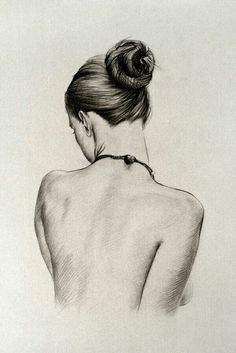 a drawing of a woman's back in black and white