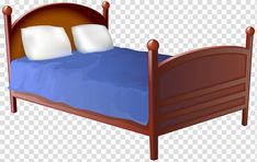 a bed with two pillows on top of it, and blue sheets in the middle