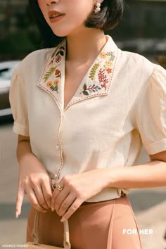 Traditional Collared Tops With Floral Embroidery, Summer Collared Blouse With Embroidery, Collared Tops With Floral Embroidery For Daywear, Fashion Tops Blouse Style, Embroidered Collared Blouse For Summer, Summer Embroidered Collared Blouse, Spring Floral Embroidery Blouse With Collared Neckline, Cotton Cottagecore Top With Embroidery, Multicolor Embroidered Cotton Collared Top