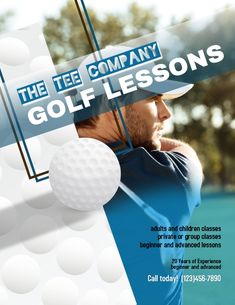 a man holding a golf club in front of his face with the title, the tee company golf lessons
