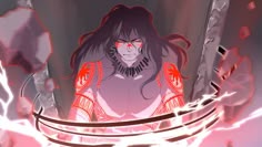 an anime character with long hair and red eyes