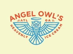 the logo for an ice cream shop with an owl on it's chest and wings