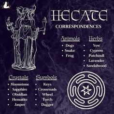 the front cover of hecatee's correspondences, which includes symbols and descriptions
