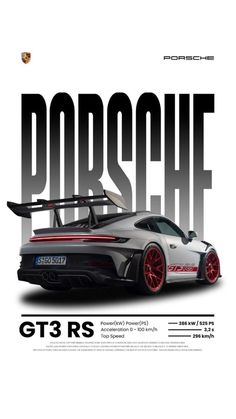 the porsche gt3 rs poster is shown