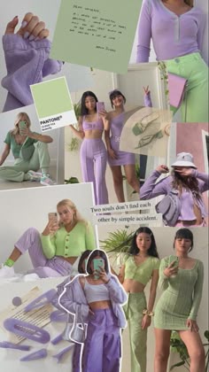 Purple Matching Colors Outfit, Purple And Green Outfits, Lavender Green Outfit, Green And Purple Outfit Aesthetic, Colourful Outfits Aesthetic, Purple And Green Aesthetic Outfit, Green Purple Aesthetic Outfit, Lavender And Green Outfit Ideas, Purple Outfit Aesthetic