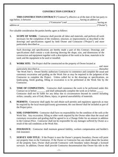 the construction contract form is shown in black and white
