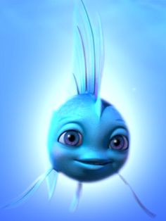 a blue fish with big eyes floating in the water