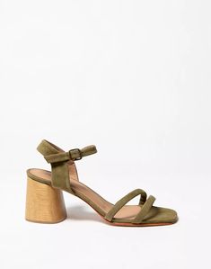 HUMA BLANCO Nadia Sandal Green Sandals With Wooden Open Heel, Green Heels With Wooden Heel For Summer, Green Heels With Wooden Heel For Spring, Olive Block Heels, Green High Heel Sandals With Wooden Heel, Olive Green Block Heels, Retro Green Suede Heels, Green Sandals With Wooden Heel For Summer, Moss Green Sandals