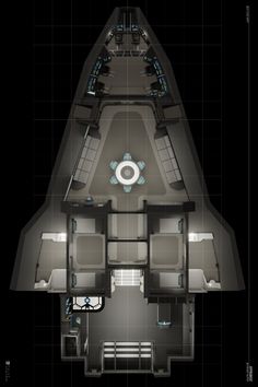 an overhead view of the floor plan for a space station with multiple platforms and stairs
