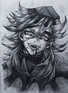 a pencil drawing of a girl with long hair and an evil look on her face