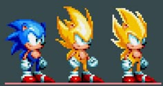 sonic the hedgehog and his friends are in pixel art style, each with their own character