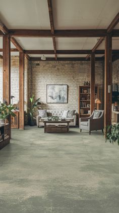 a living room filled with lots of furniture and decor on top of carpeted flooring