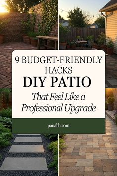 backyard patio with stone steps and plants in the back yard, surrounded by brick pavers