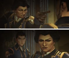 two pictures of the same person pointing at something