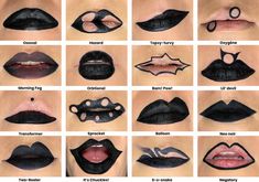 Unique Lip Shape, Crazy Eyeliner Ideas, Types Of Goth Makeup, Cool Lipstick, Types Of Lips, Black Lips Tutorial, Weird Lip Combo, Alt Makeup Lips, Weird Lip Shapes