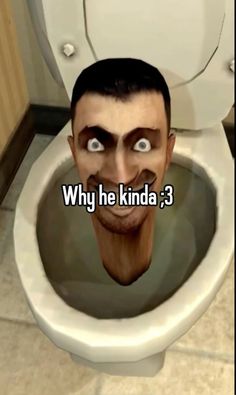 a cartoon character with the words why he kinda 3 on it's face in a toilet