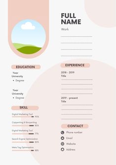 a clean and modern resume template with an image on the front, in pink tones
