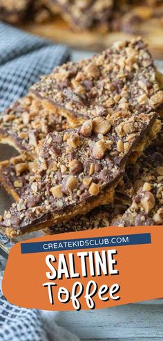 saltine toffee bars stacked on top of each other with text overlay