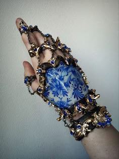 Unique Fantasy Accessory, Unique Jewelry For Cosplay, Exquisite Hand Set Blue Jewelry, Blue Fantasy Costume Accessories For Cosplay, Blue Fantasy Jewelry For Gifts, Blue Anime Costume Accessories For Fantasy Events, Porcelain Armor, Handmade Blue Fantasy Jewelry, Blue Festival Jewelry Ocean-inspired