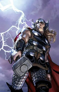an image of the avengers with lightning coming out of his chest and holding a hammer