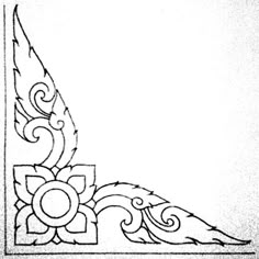 a drawing of a flower with leaves and swirls in the center, on a white background