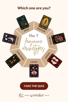 Ever wondered which feminine archetype best reflects who you truly are? Take the 7 Feminine Archetypes Quiz and explore the unique qualities that shape your inner world. Whether you're the intuitive Mystic, the untamed Huntress, or the passionate Lover, this insightful quiz is designed to help you connect with your authentic self. Dive into a journey of self-awareness and empowerment—discover what makes you, you.🌸✨ The best part? It's free & you don't have to enter your email address to see the results! #FeminineArchetypes #SelfDiscovery #Empowerment #GoddessEnergy #PersonalityQuiz #DivineFeminine #7FeminineArchetypes 12 Female Archetypes Quiz Free, 12 Archetypes Quiz, 12 Female Archetypes Quiz, Female Archetype Test, Woman Archetype, Female Archetype Quiz, Female Archetype, 12 Female Archetypes, 7 Female Archetypes