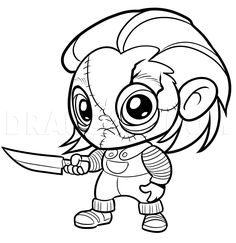 a cartoon character holding a knife with big eyes and an angry look on her face