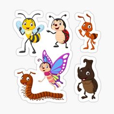 four different bugs and insects stickers