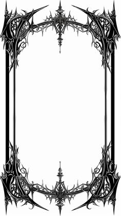an ornate black and white frame with spikes on it's sides, in the shape of a rectangle