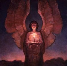 an angel holding a lit candle in its hands