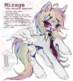 a drawing of a pony with wings on it's head and the words mirage written in