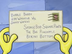 the spongebob squarepants sign has two hands holding it up to say bubble buddy
