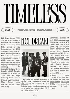 an article in the times magazine about nct dream, with black and white images