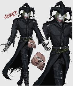 two people dressed up as jokers with their hands in their pockets and one holding a glove