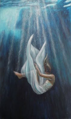 a painting of a woman floating in the water