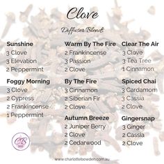 Warmth And Spice Diffuser Mix, Clove Diffuser Blend Recipes, Essential Oil Blend Ideas, How To Make Diffuser Blends, Winter Home Fragrance Ideas, Clove Oil Blend Ideas, Clove Diffuser Blends, Clove Oil Blends, Clove Diffuser Blends Doterra