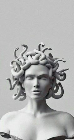 a woman's head with snakes on it and her hair in the shape of a crown