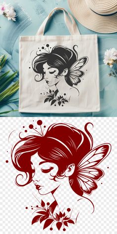 two bags with different designs on them, one has a woman's face and the other