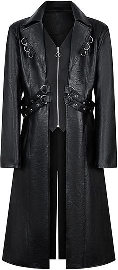 ZNZHKR Men's Leather Trench Coat Motorcycle Punk Long Zipper Coat (as1, alpha, x_l, regular, regular, Black) at Amazon Men’s Clothing store Goth Outfit, Goth Jacket, Faux Leather Motorcycle Jacket, Long Black Coat, Long Leather Coat, Punk Outfits, Coat Outfits, Leather Trench Coat, Trench Coat Black