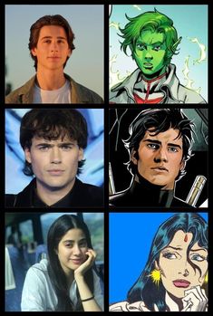 four different pictures of people with green hair